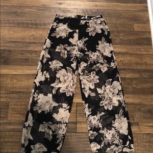 High waist black floral plants